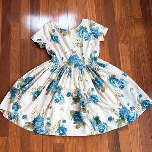 Modcloth Ivory and Teal Floral Dress